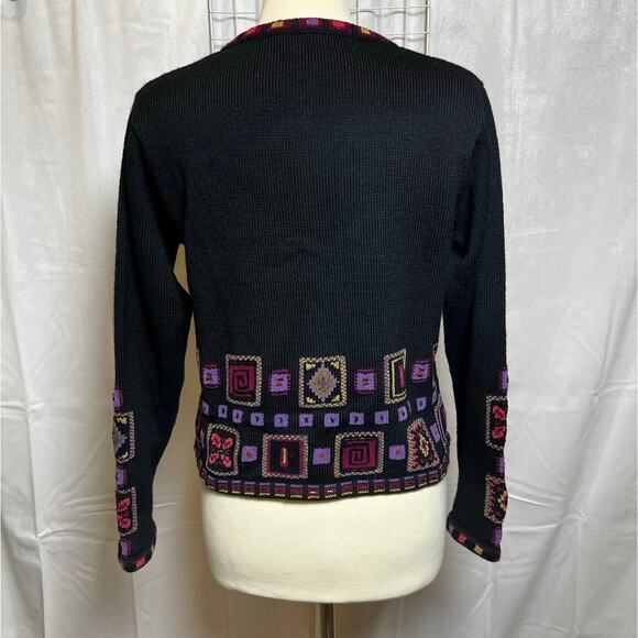 Icelandic Geometric Design Cardigan Black Sweater-size S - Picture 2 of 8